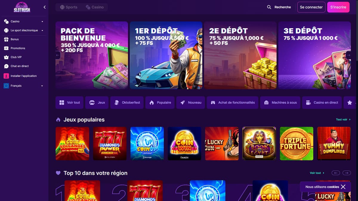 Slotrush casino | Bonus 350% jusqu'à 4000€ + 200FS