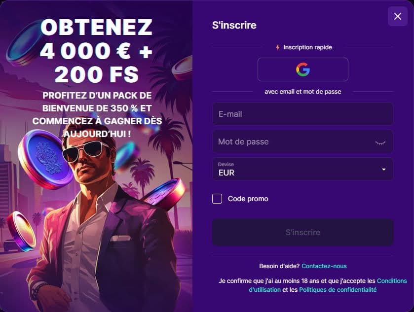 Slotrush casino | Bonus 350% jusqu'à 4000€ + 200FS