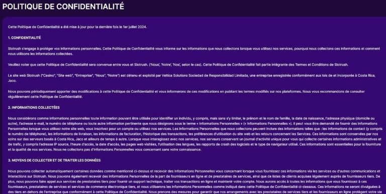 Slot Rush Casino politique confidentialité